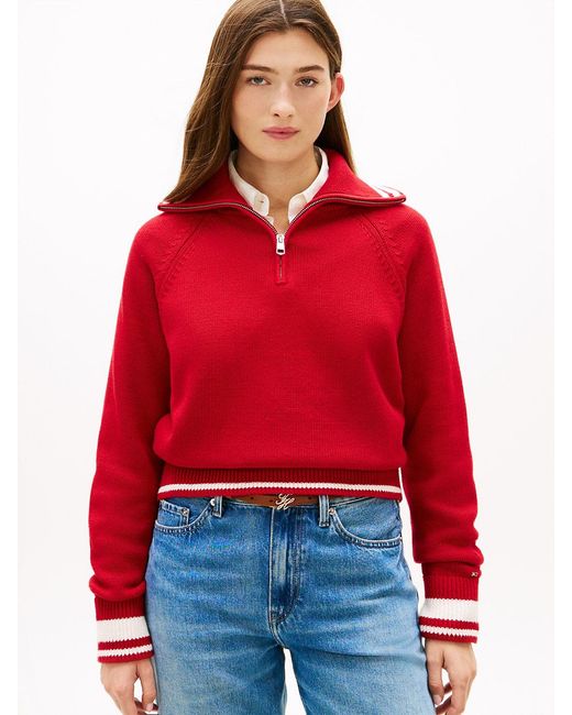 Tommy Hilfiger Red Metal Flag Relaxed Quarter-Zip Jumper
