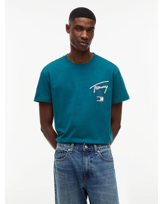 Tommy Hilfiger Blue Signature Logo Crew Neck T-Shirt for men