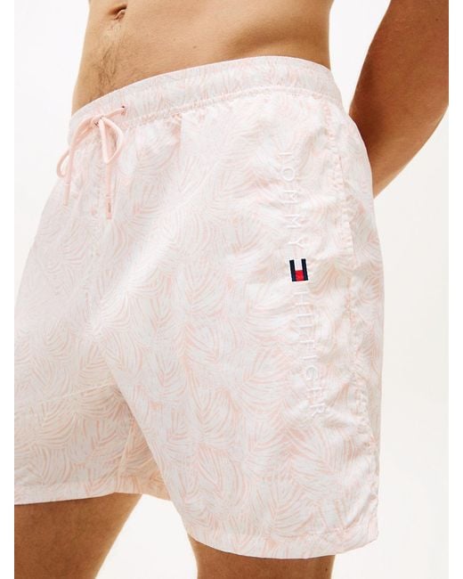 Tommy Hilfiger White Original Print Mid Length Swim Shorts for men