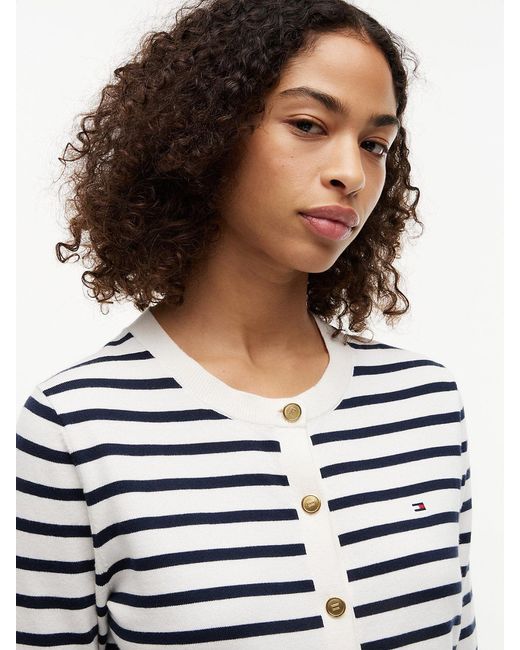 Tommy Hilfiger White Fine Knit Jersey Crew Neck Cardigan