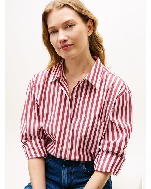Tommy Hilfiger Red Classic Oversized Fit Poplin Shirt