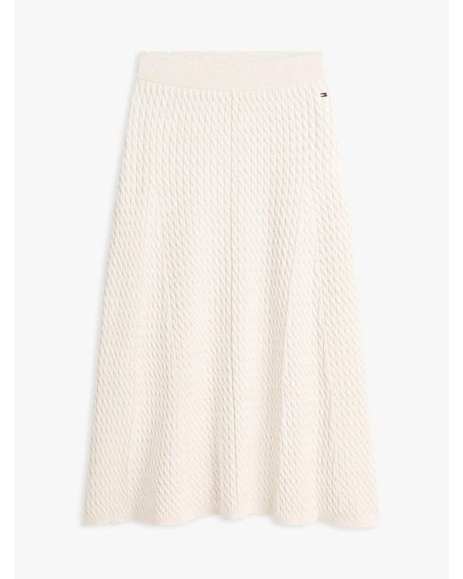 Tommy Hilfiger White Cable Knit Relaxed A-Line Midi Skirt