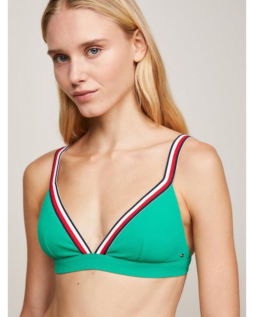 Tommy Hilfiger Green Global Stripe Padded Triangle Bikini Top
