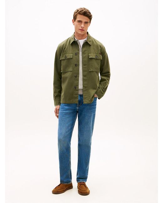 Tommy Hilfiger Green Textured Washed Sateen Utility Shirt Jacket for men