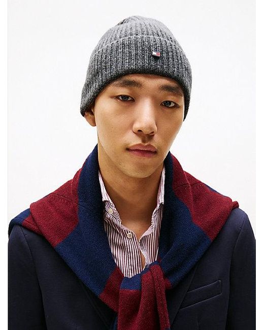 Tommy Hilfiger Hilfiger Flag Beanie Van Zuiver Kasjmier in het Gray voor heren