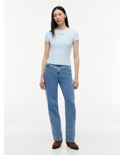 Tommy Hilfiger Blue Logo Ribbed Slim T-Shirt