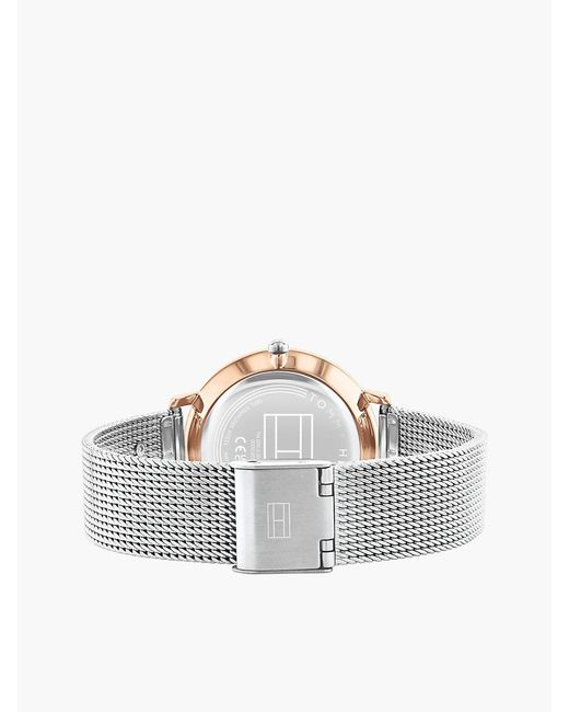 Tommy Hilfiger White Th Monogram Two-Tone Mesh Strap Watch