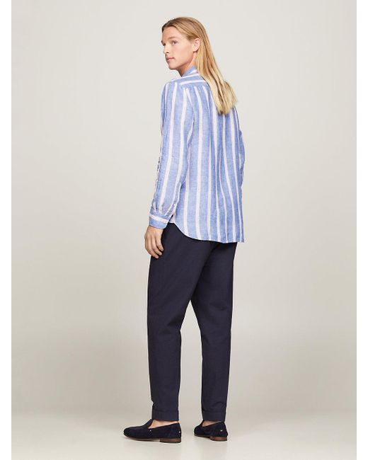 Tommy Hilfiger Blue Linen Triple Stripe Regular Fit Shirt for men