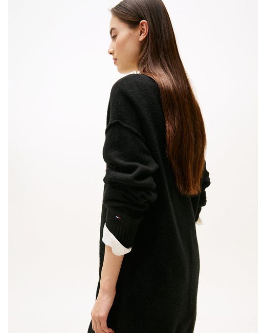 Robe Pull Courte Varsity À Logo En Intarsia Tommy Hilfiger en coloris Black
