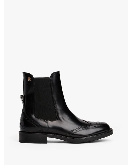 Tommy Hilfiger Black Brogue Leather Chelsea Boots
