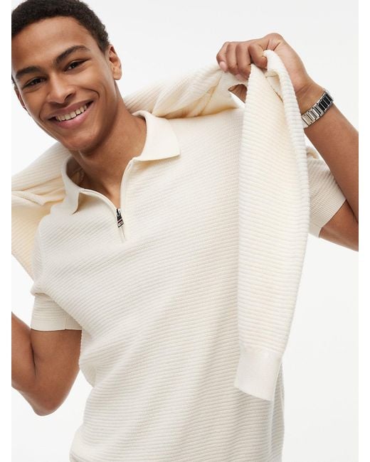 Tommy Hilfiger White Regular Fit Textured Knit Zip Polo Shirt for men