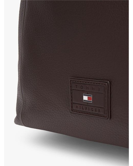 Tommy Hilfiger Brown Logo Patch Leather Tote Bag for men