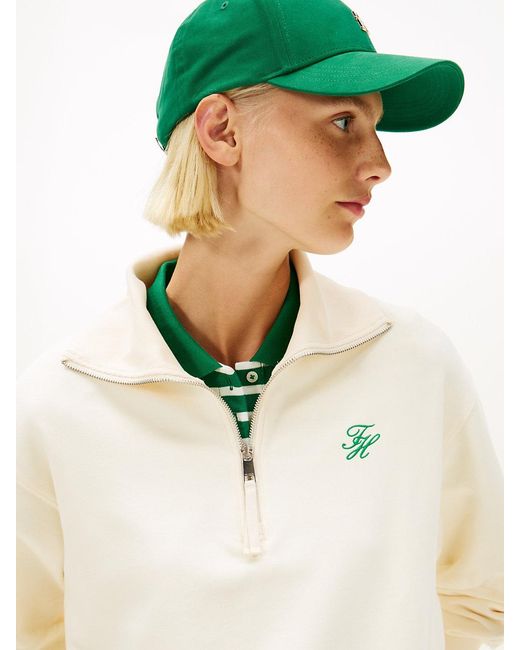 Pull Zippé En Tissu Éponge À Logo Brodé Tommy Hilfiger en coloris White