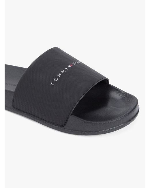 Tommy Hilfiger White Logo Textured Pool Slides for men