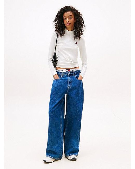 Top De Manga Larga Con Cremallera Y Parche Tommy Hilfiger de color White