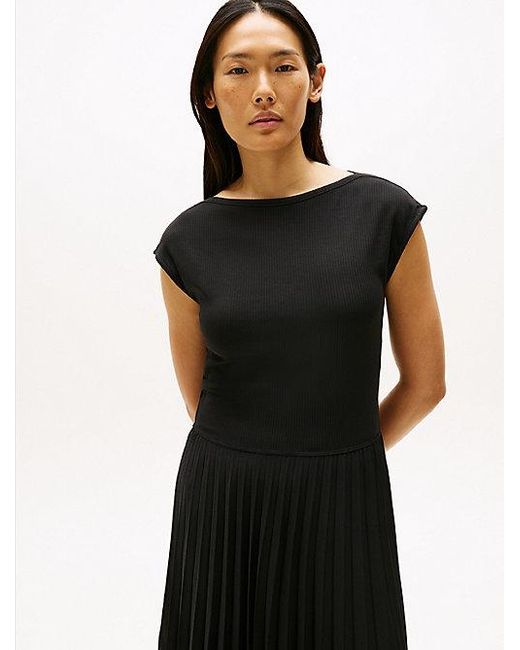 Tommy Hilfiger Maxi Fit And Flare Jurk Met Plooien in het Black