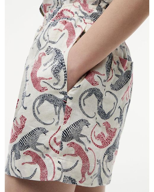 Tommy Hilfiger Natural Flag Embroidery Pure Linen Shorts