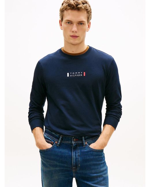 Tommy Hilfiger Blue Logo Jersey Long Sleeve T-Shirt for men