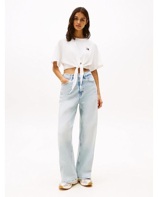 Tommy Hilfiger White Tommy Badge Cropped Knot T-shirt