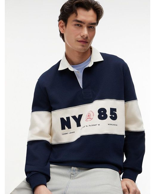 Tommy Hilfiger Blue Relaxed Fit Logo Panel Rugby Shirt for men