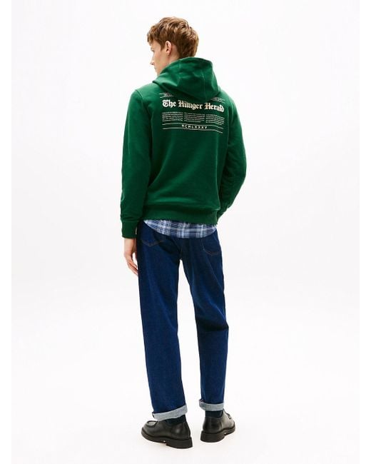 Felpa Con Cappuccio E Grafica Sul Retro di Tommy Hilfiger in Green da Uomo