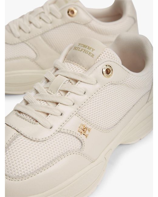 Tommy Hilfiger White Th Monogram Mixed Texture Leather Trainers
