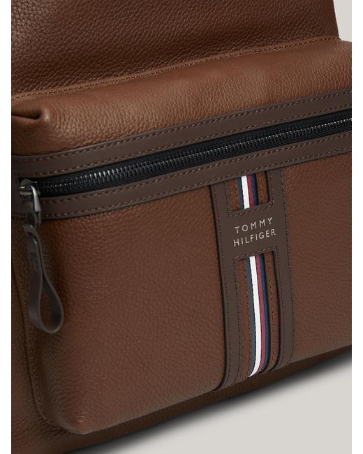 Tommy Hilfiger Brown Premium Leather Signature Detail Backpack for men