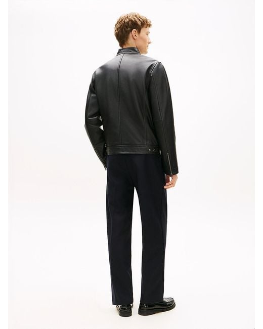 Tommy Hilfiger Black Leather Racer Jacket for men