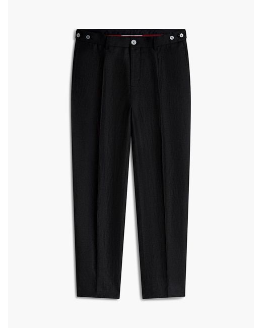 Tommy Hilfiger White New York Label Tapered Leg Pure Linen Trousers for men