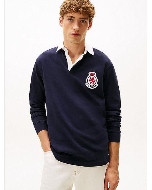 Tommy Hilfiger Relaxed Fit Colour-Blocked Rugbyshirt in het Blue voor heren