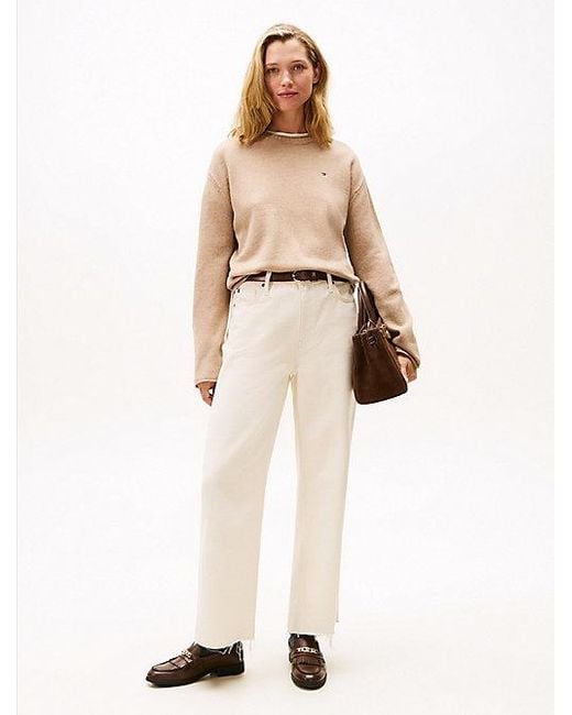 Tommy Hilfiger Relaxed Fit Trui Van Zachte Wol in het Natural