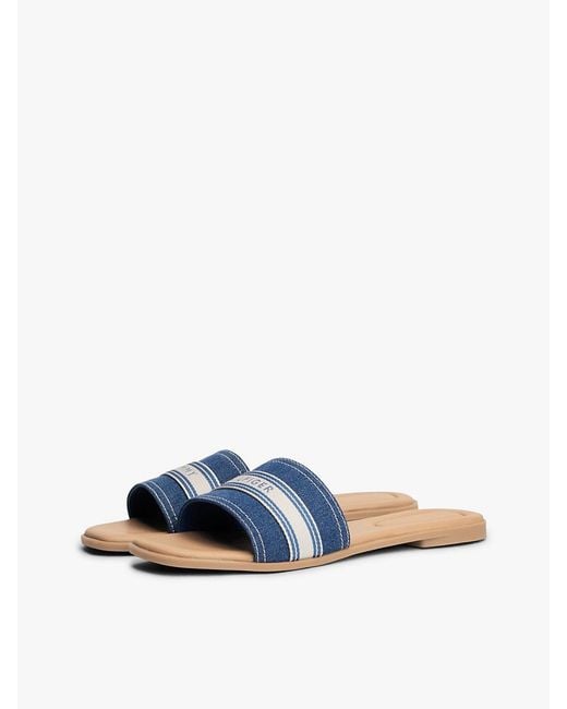 Tommy Hilfiger Blue Canvas Webbing Strap Mules