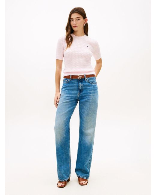 Tommy Hilfiger Blue Cable Knit Short Sleeve Jumper