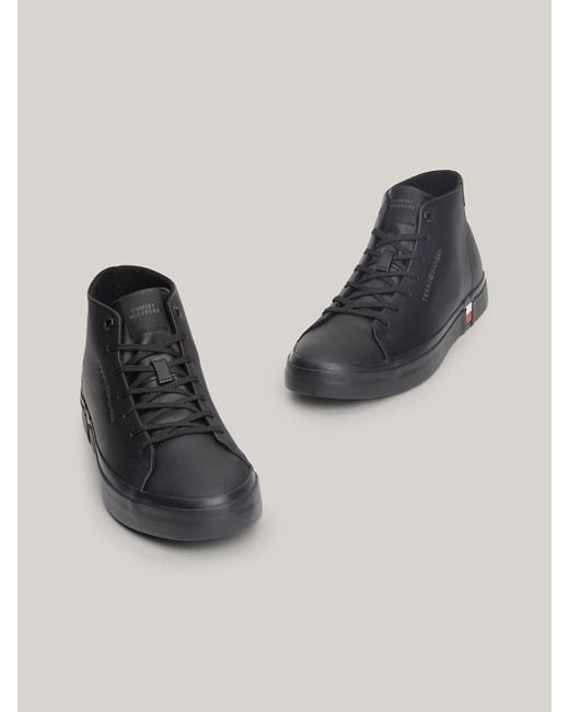 Tommy Hilfiger Black Logo Lace-up Leather Trainers for men