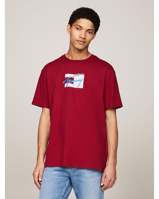 Tommy Hilfiger Red Logo Crew Neck T-shirt for men