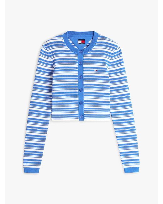 Tommy Hilfiger Blue Stripe Slim Crew Neck Cardigan