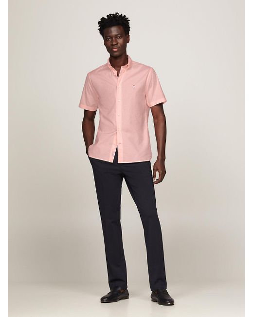 Tommy Hilfiger Pink Poplin Short Sleeve Regular Fit Shirt for men