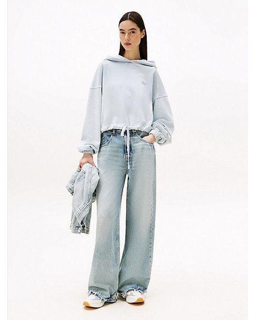 Sudadera Cropped Con Capucha Y Logo Tommy Hilfiger de color White
