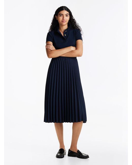 Tommy Hilfiger Gold tone Button Slim Midi Polo Dress in Blue Lyst UK