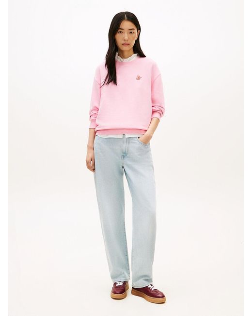 Tommy Hilfiger Pink Logo Embroidery Crew Neck Sweatshirt