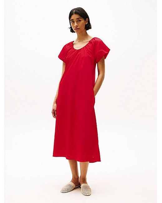 Tommy Hilfiger Midi-Jurk Met Diepe Hals in het Red