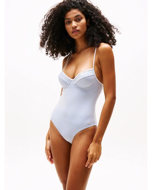 Tommy Hilfiger White Textured Demi Cup Swimsuit