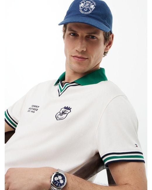 Tommy Hilfiger White Relaxed Fit Tipped V-neck Polo Shirt for men