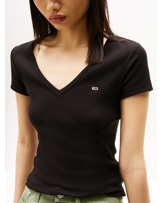 Tommy Hilfiger Black Essential V-neck Slim Fit T-shirt