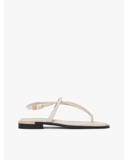 Tommy Hilfiger White Leather Th Monogram Gold-tone Heel Sandals