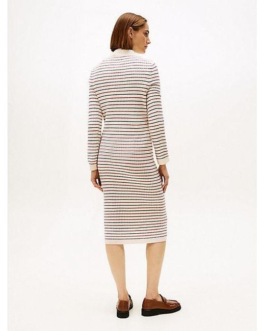 Tommy Hilfiger Kabelgebreide Midi-Sweaterjurk Met Kasjmier in het Natural