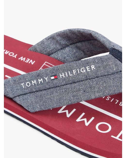 Tommy Hilfiger White Pure Linen Chambray Jacquard Flip-Flops for men