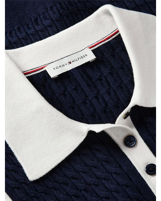 Tommy Hilfiger Blue Cable Knit Slim Sleeveless Polo Jumper