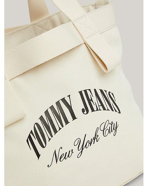 Bolso tote pequeño de lona con logo NYC Tommy Hilfiger de color White
