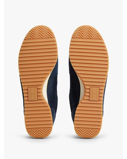 Tommy Hilfiger Blue Retro Leather Mixed Texture Serrated Trainers for men